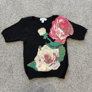 Vintage JH Collectibles Black Colorful Floral Whimsical Fairy Sweater Women’s M
